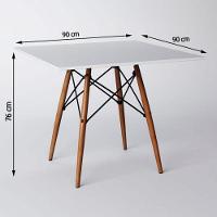 Conjunto De Mesa De Jantar Eames Eiffel Quadrada 90cm Tampo De Madeira Branco Com 4 Cadeiras Brancas