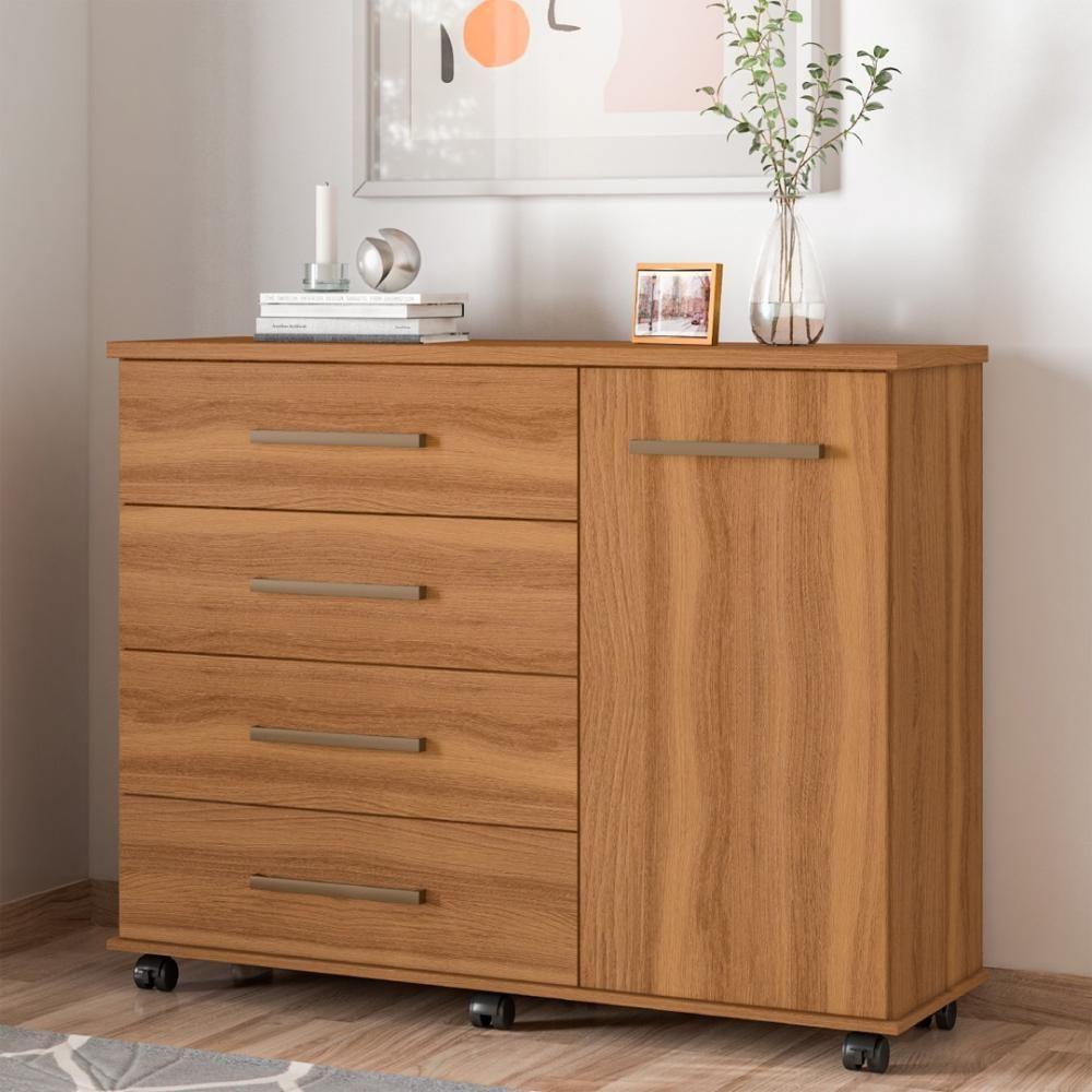 Cômoda 4 Gavetas 1 Porta Com Rodizios Flora Amêndola Touch - 1