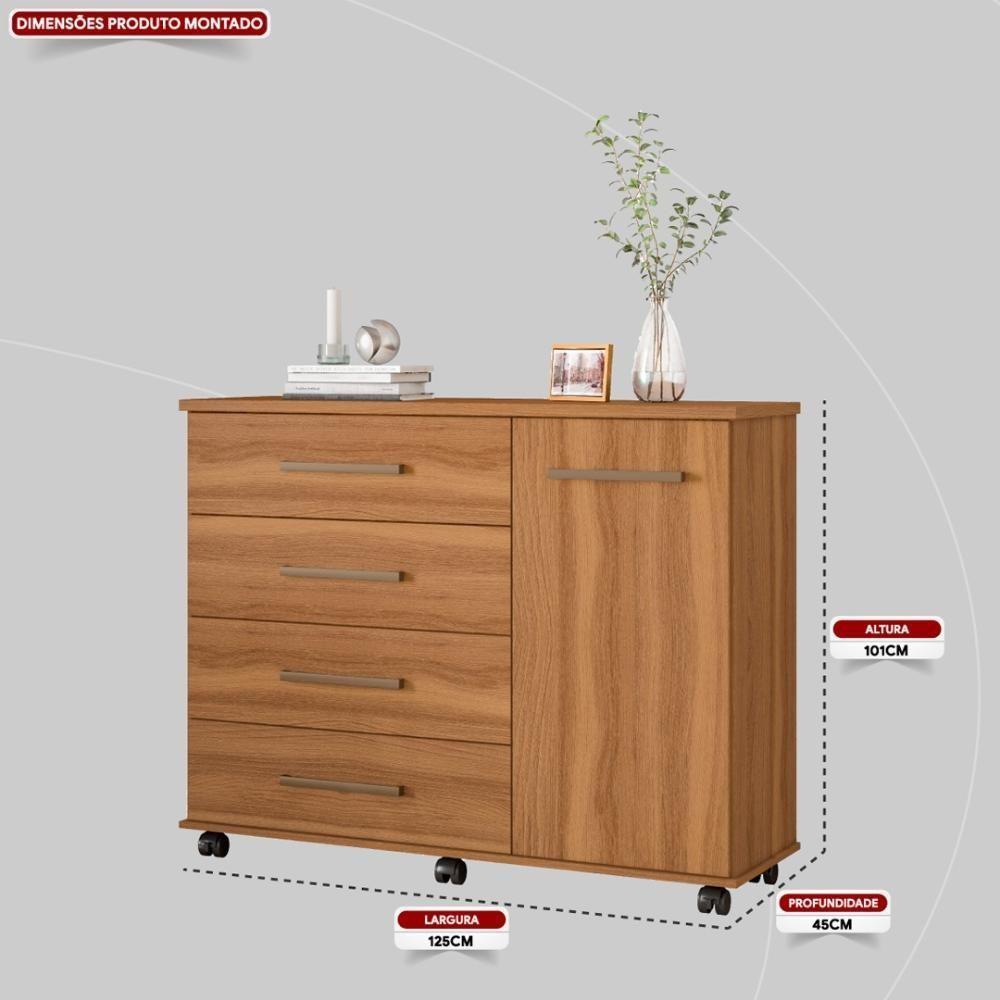 Cômoda 4 Gavetas 1 Porta Com Rodizios Flora Amêndola Touch - 2