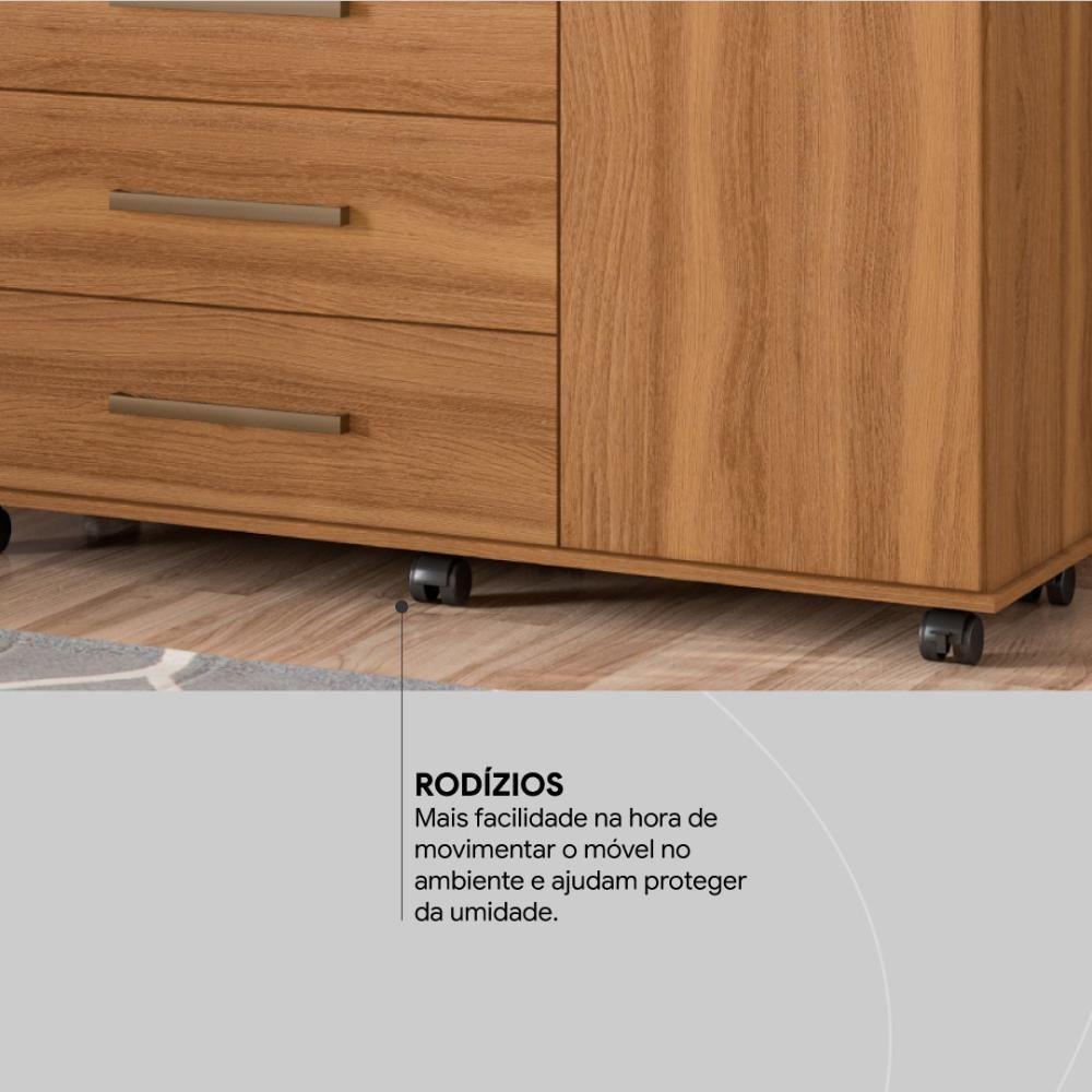Cômoda 4 Gavetas 1 Porta Com Rodizios Flora Amêndola Touch - 8