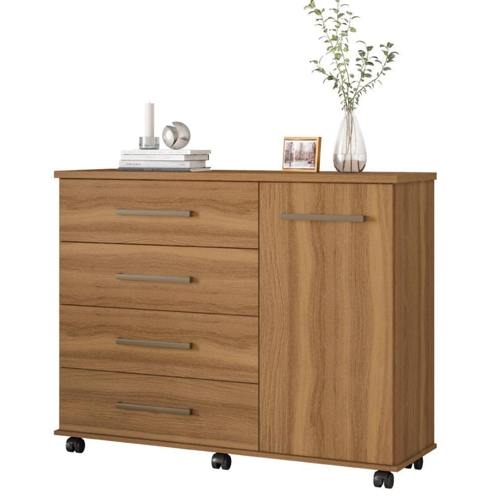 Cômoda 4 Gavetas 1 Porta Com Rodizios Flora Amêndola Touch - 9