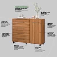 Cômoda 4 Gavetas 1 Porta Com Rodizios Flora Amêndola Touch - 5