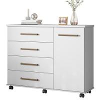 Cômoda 4 Gavetas 1 Porta Com Rodizios Flora Branco - 1