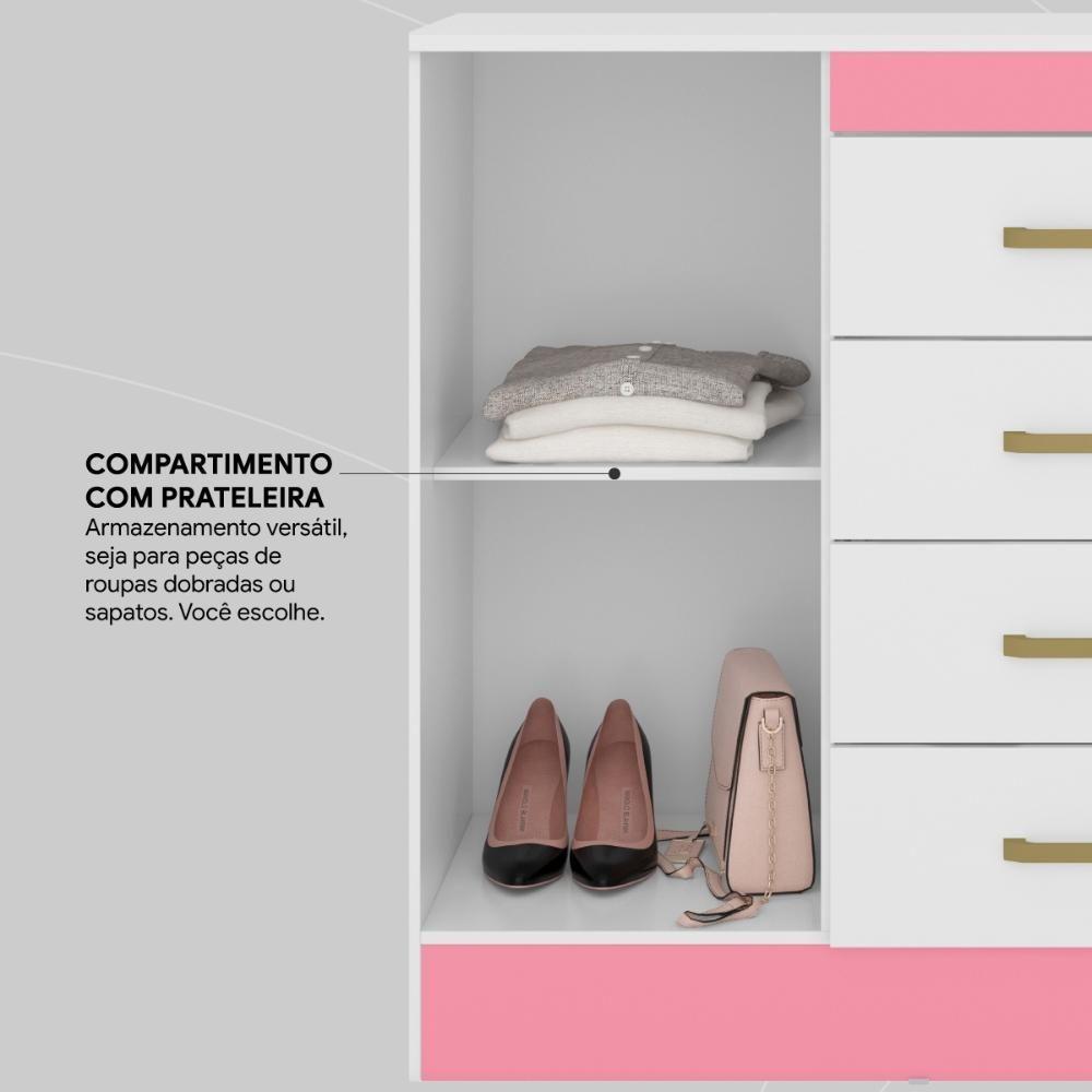 Cômoda 4 Gavetas 1 Porta Com Rodizios Montevidéu Branco rosa branco - 4