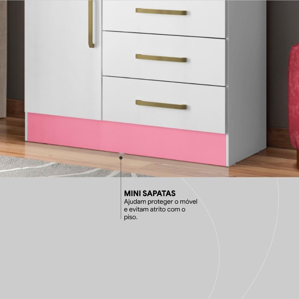 Cômoda 4 Gavetas 1 Porta Com Rodizios Montevidéu Branco rosa branco - 5