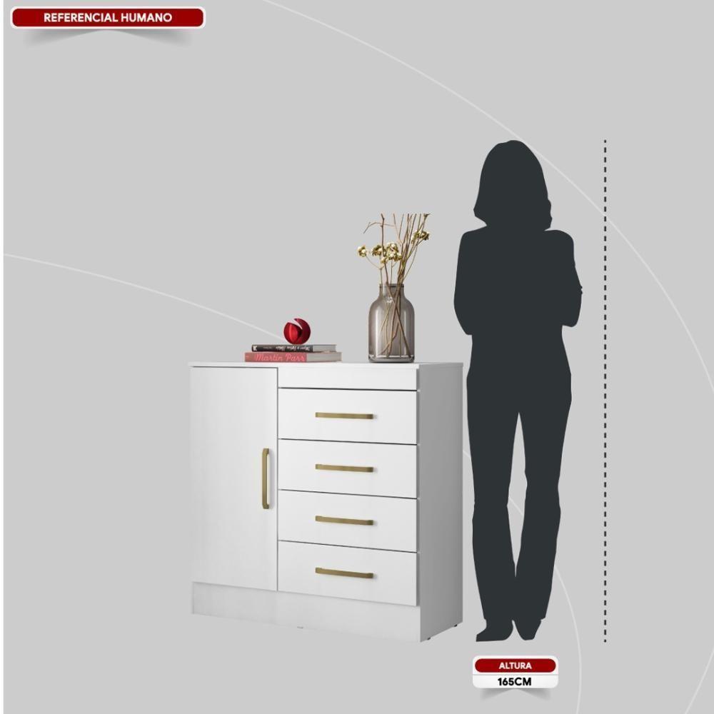 Cômoda 4 Gavetas 1 Porta Com Rodizios Montevidéu Branco rosa branco - 8