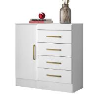 Cômoda 4 Gavetas 1 Porta Com Rodizios Montevidéu Branco rosa branco - 1