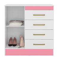 Cômoda 4 Gavetas 1 Porta Com Rodizios Montevidéu Branco rosa branco - 2