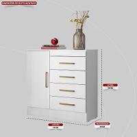 Cômoda 4 Gavetas 1 Porta Com Rodizios Montevidéu Branco rosa branco - 6
