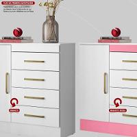 Cômoda 4 Gavetas 1 Porta Com Rodizios Montevidéu Branco rosa branco - 7