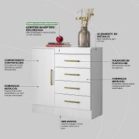 Cômoda 4 Gavetas 1 Porta Com Rodizios Montevidéu Branco rosa branco - 9