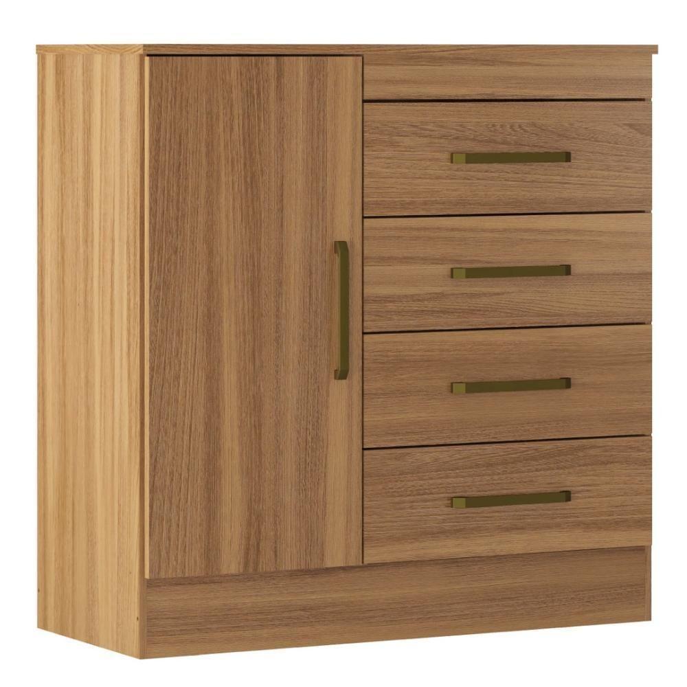 Cômoda 4 Gavetas 1 Porta Com Rodizios Montevidéu Amêndola Touch - 1