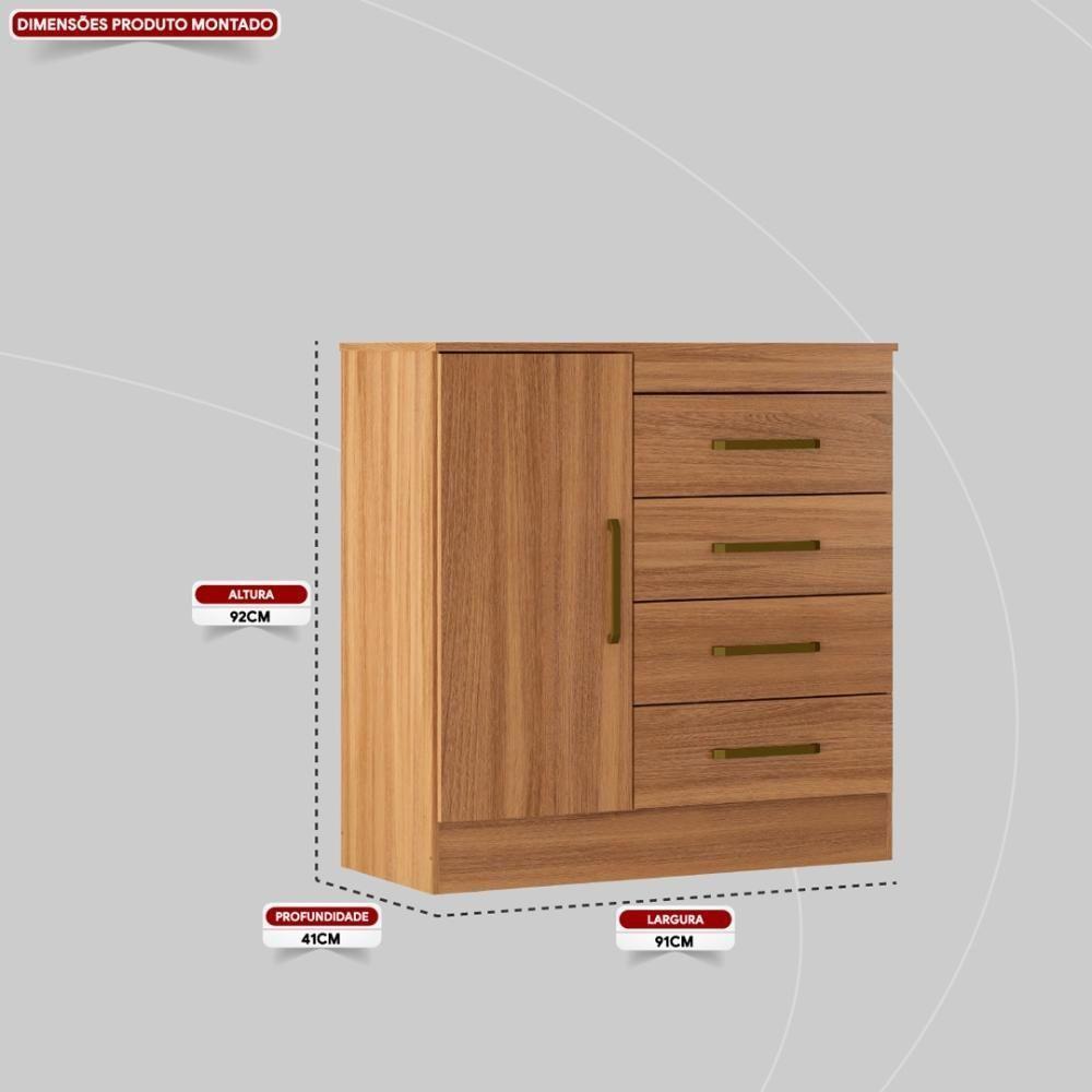 Cômoda 4 Gavetas 1 Porta Com Rodizios Montevidéu Amêndola Touch - 3