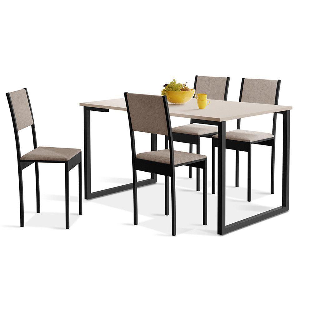 Conjunto De Mesa De Jantar Com 4 Cadeiras Klm Store Preto Com Off White - 1