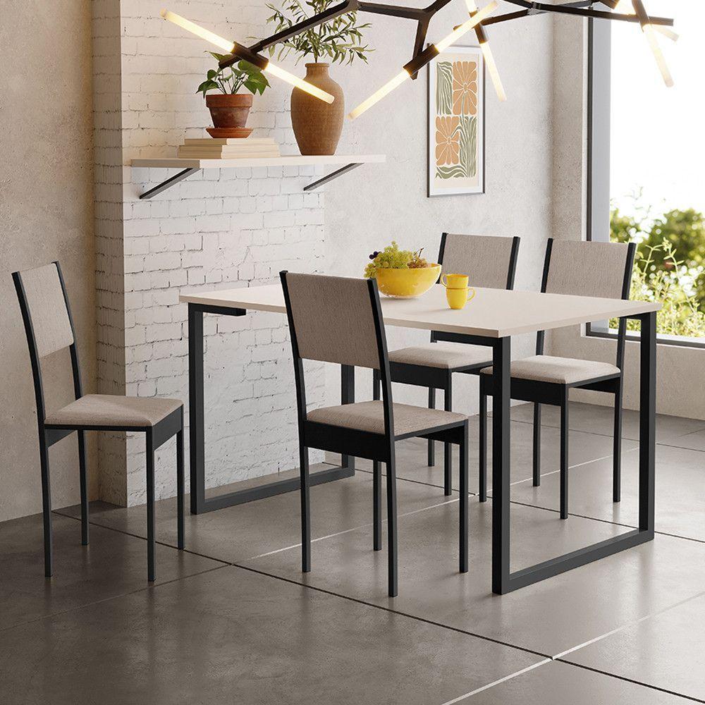 Conjunto De Mesa De Jantar Com 4 Cadeiras Klm Store Preto Com Off White - 3