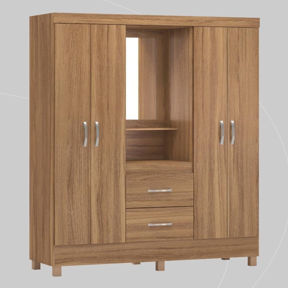 Guarda Roupa Solteiro 4 Portas Com Espelho E 2 Gavetas Loanda Amêndola Touch - 9