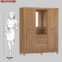 Guarda Roupa Solteiro 4 Portas Com Espelho E 2 Gavetas Loanda Amêndola Touch