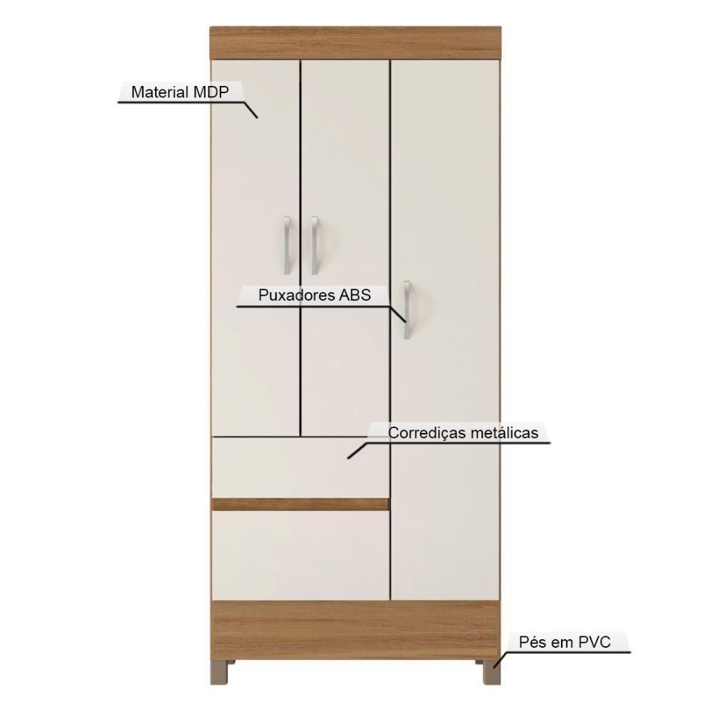 Guarda Roupa Solteiro 3 Portas E 2 Gavetas Castro Amêndola Touch-off White - 5