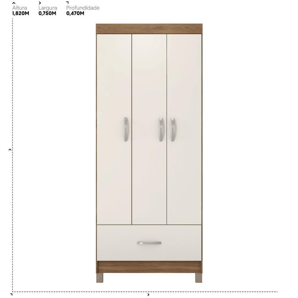 Guarda Roupa Solteiro 3 Portas E 1 Gaveta Realeza Amêndola Touch-off White - 2