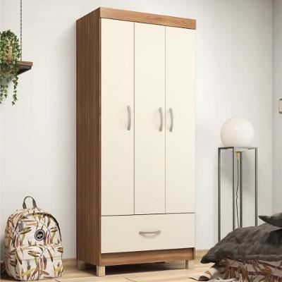 Guarda Roupa Solteiro Realeza 3 Portas de Bater 1 Gaveta Amêndola Touch-Off White