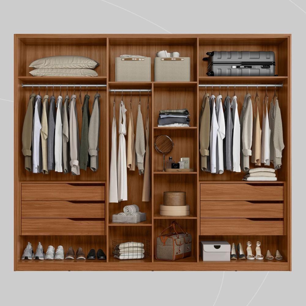 Guarda Roupa Casal 6 Portas Com Espelho E 6 Gavetas Atrice Nogueira nude Prime Tx - 6