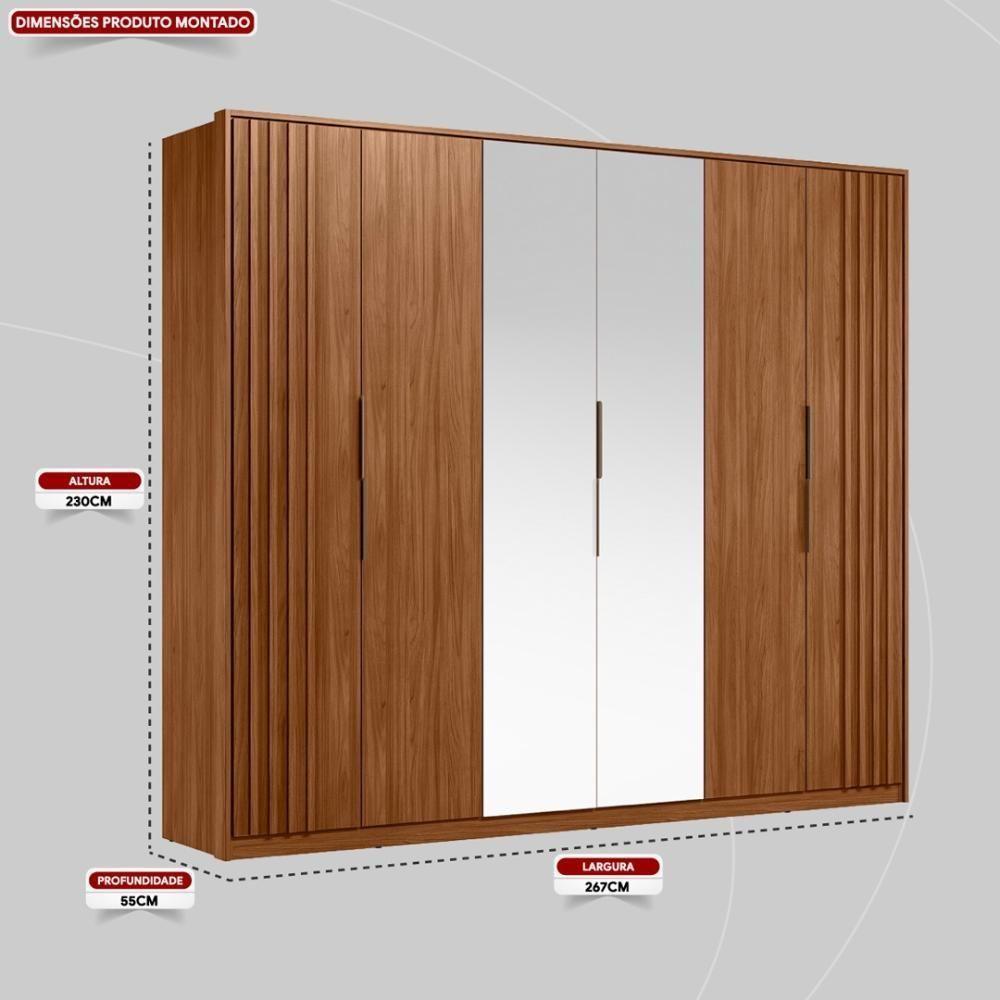 Guarda Roupa Casal 6 Portas Com Ripado E Com Espelho 6 Gavetas Atrice Nogueira Touch - 2