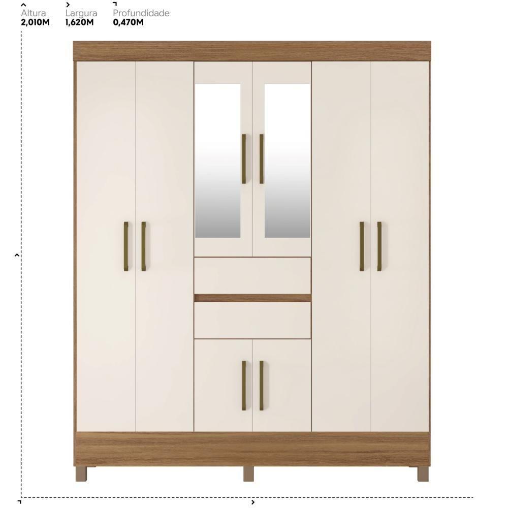 Guarda Roupa Casal 8 Portas Com Espelho E 2 Gavetas Paranaguá Amêndola Touch-off White - 2