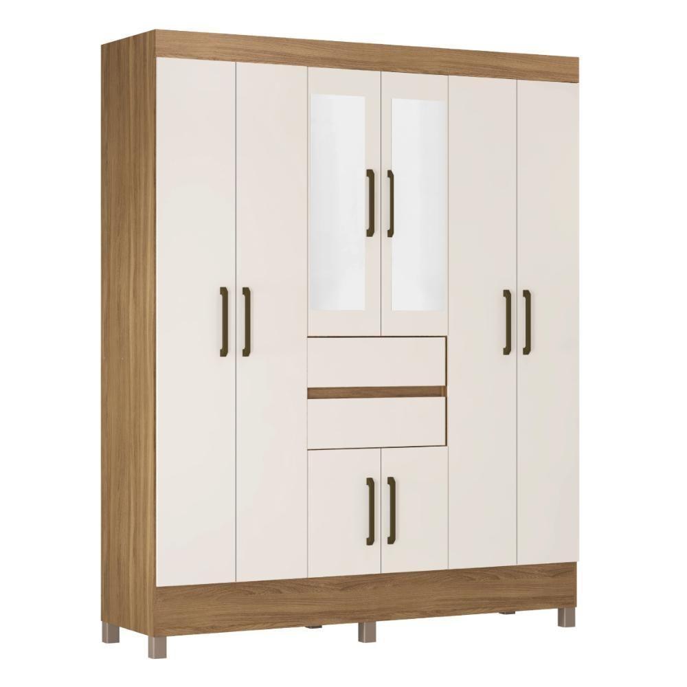 Guarda Roupa Casal 8 Portas Com Espelho E 2 Gavetas Paranaguá Amêndola Touch-off White - 10