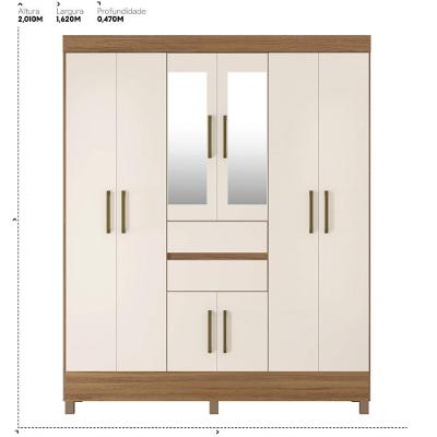 Guarda Roupa Casal Paranaguá 8 Portas de Bater 2 Gavetas Amêndola Touch-off White