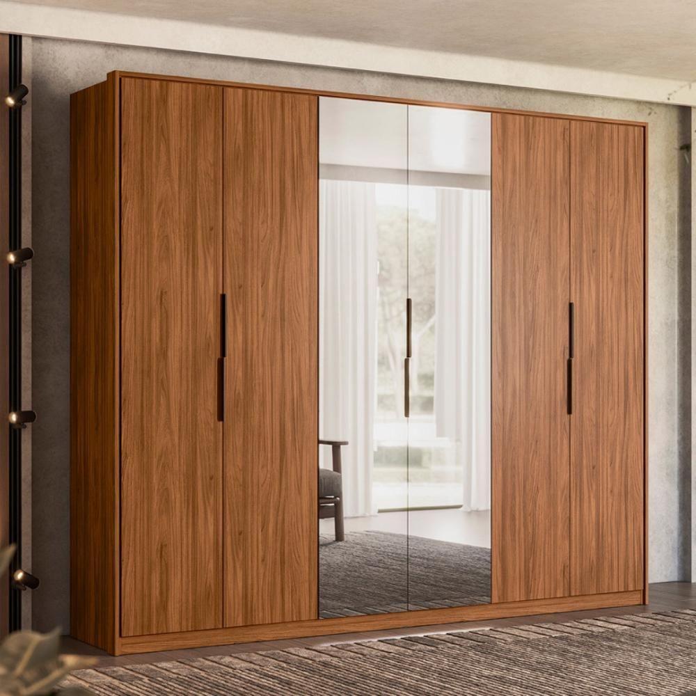 Guarda Roupa Casal 6 Portas Com Espelho E 6 Gavetas Atrice Nogueira Touch Nogueira Touch - 1