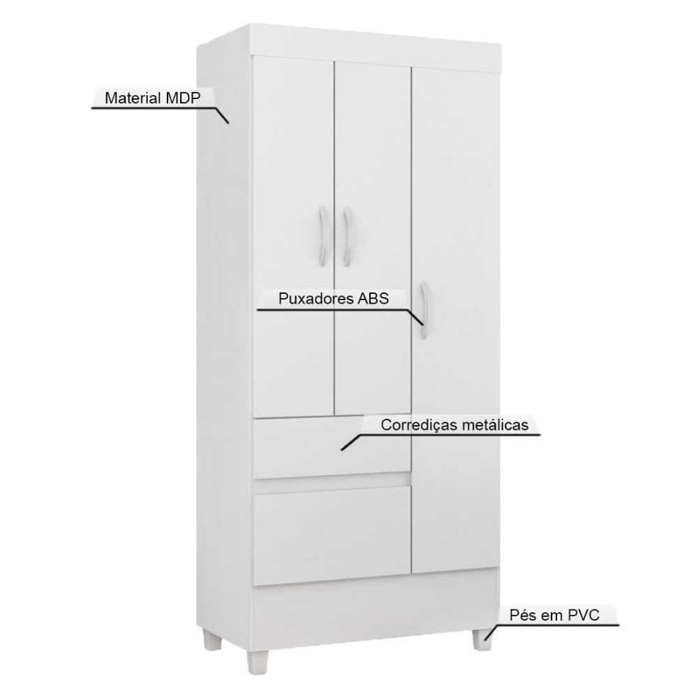 Guarda Roupa Solteiro 3 Portas E 2 Gavetas Castro Branco-rosa-branco Branco - 5