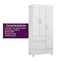 Guarda Roupa Solteiro 3 Portas E 2 Gavetas Castro Branco-rosa-branco Branco - 7
