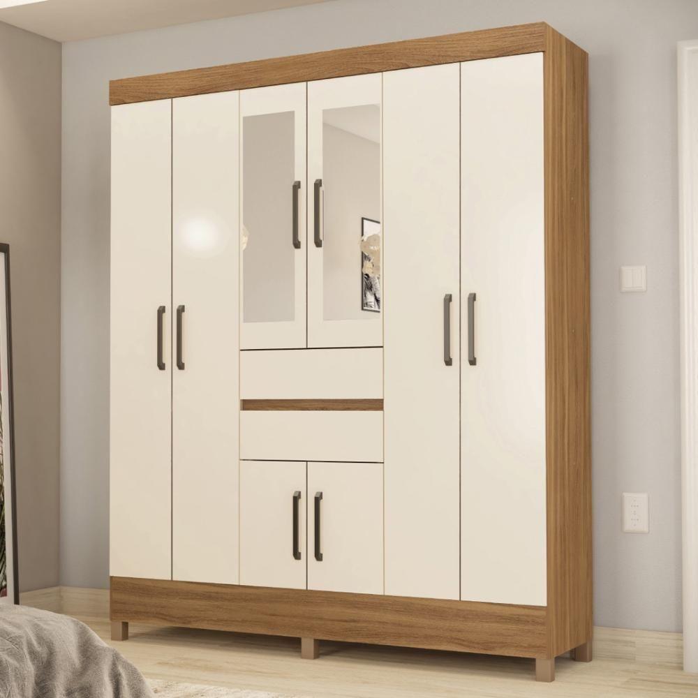 Guarda Roupa Casal 8 Portas Com Espelho E 2 Gavetas Paranaguá Amêndola Touch-off White - 1