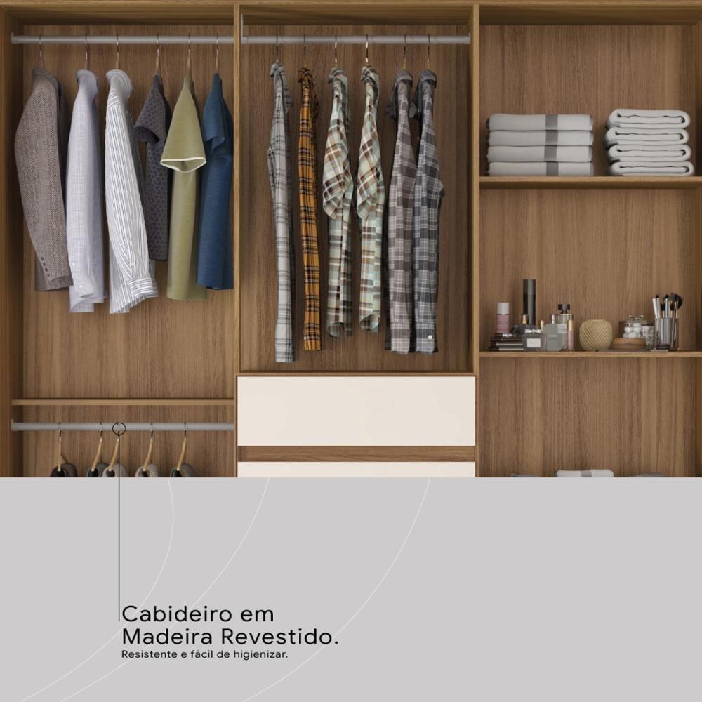 Guarda Roupa Casal 8 Portas Com Espelho E 2 Gavetas Paranaguá Amêndola Touch-off White - 8