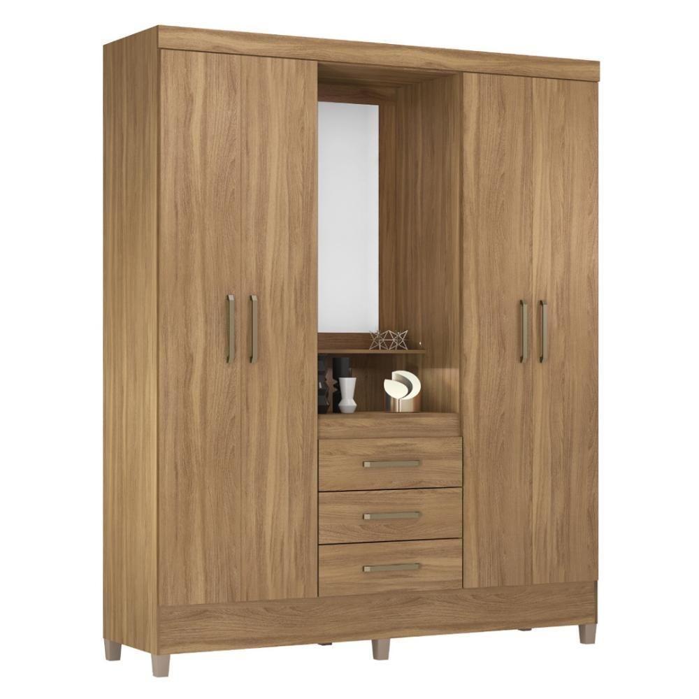 Guarda Roupa Casal 4 Portas Com Espelho E 3 Gavetas Colombo Amêndola Touch - 10