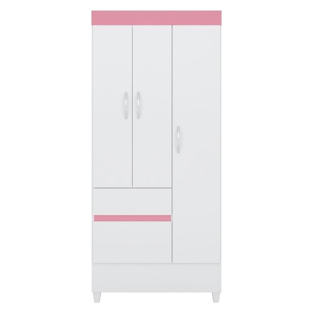 Guarda Roupa Solteiro 3 Portas E 2 Gavetas Castro Branco-rosa-branco - 6