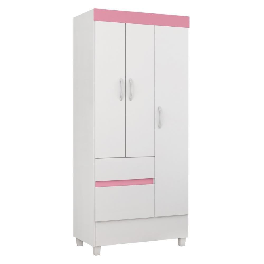 Guarda Roupa Solteiro 3 Portas E 2 Gavetas Castro Branco-rosa-branco - 9