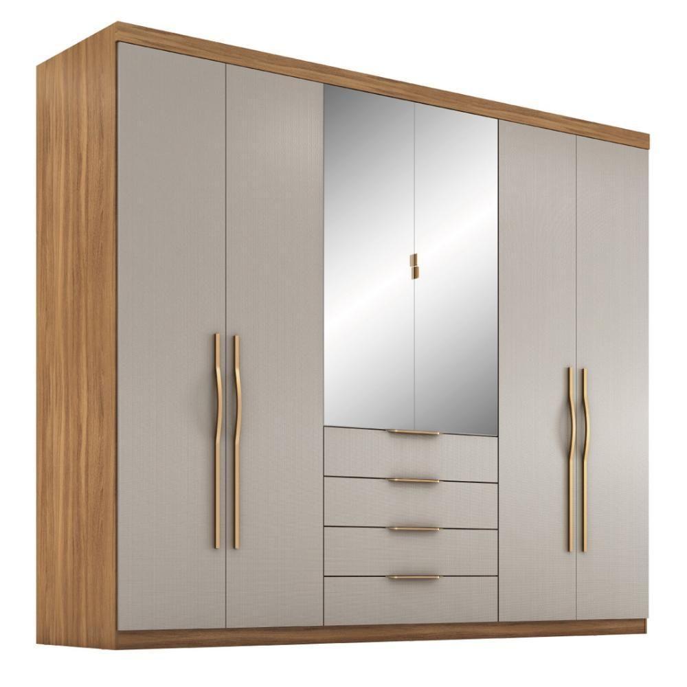 Guarda Roupa Casal 6 Portas Com Espelho E 4 Gavetas Giardino Amêndola Touch nude Prime Tx - 1