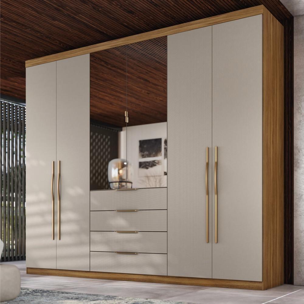Guarda Roupa Casal 6 Portas Com Espelho E 4 Gavetas Giardino Amêndola Touch nude Prime Tx - 2