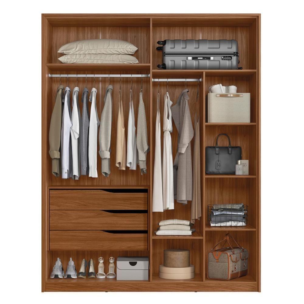 Guarda Roupa Casal 4 Portas Com Espelho E 3 Gavetas Attore Nogueira Touch - 4