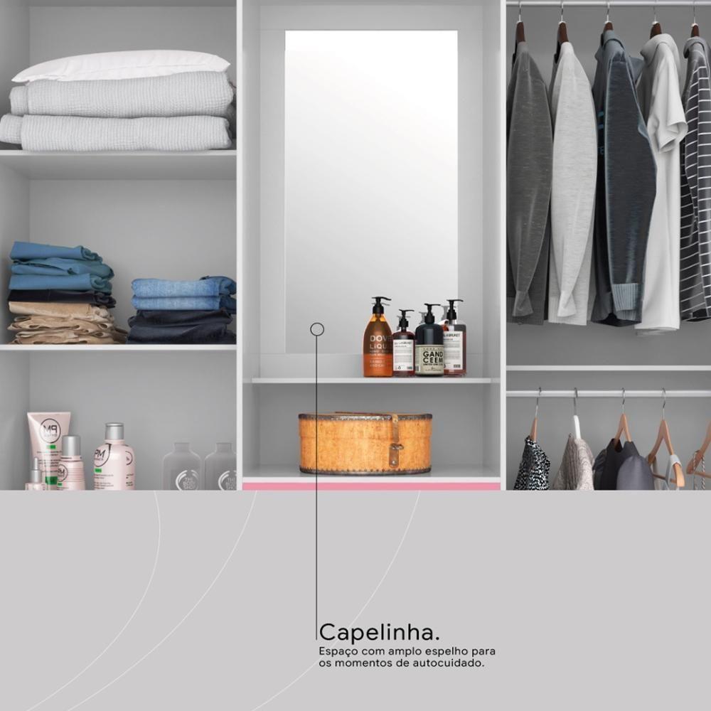 Guarda Roupa Casal 4 Portas Com Espelho E 3 Gavetas Colombo Branco rosa Branco - 7