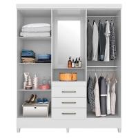 Guarda Roupa Casal 4 Portas Com Espelho E 3 Gavetas Colombo Branco rosa Branco