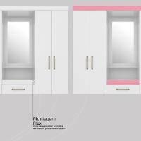 Guarda Roupa Casal 4 Portas Com Espelho E 3 Gavetas Colombo Branco rosa Branco - 5