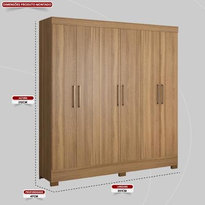 Guarda Roupa Casal Prático 6 Portas de Bater 3 Gavetas Amêndola Touch MDP