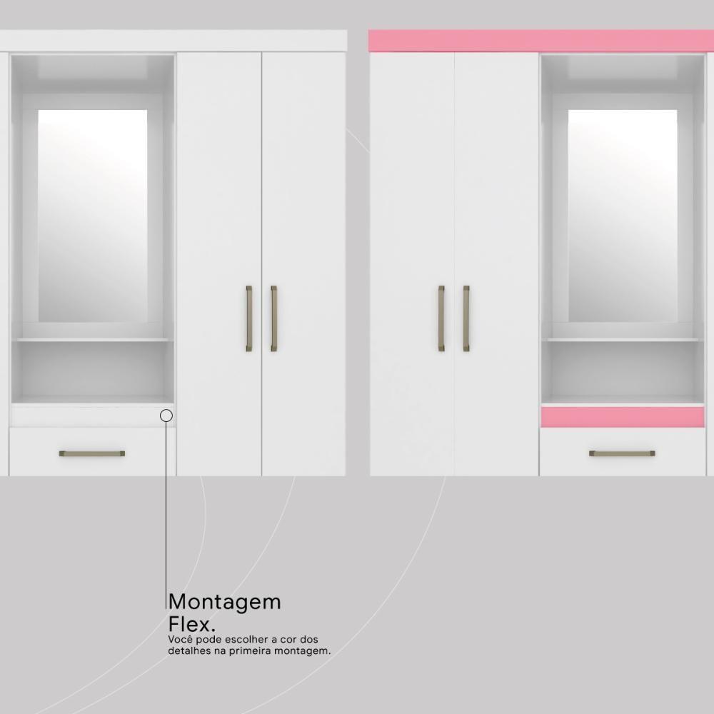 Guarda Roupa Casal 4 Portas Com Espelho E 3 Gavetas Colombo Branco-rosa-branco - 4