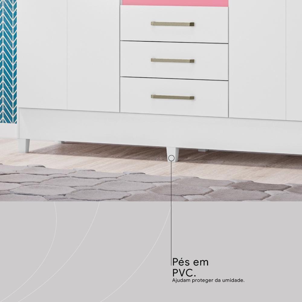 Guarda Roupa Casal 4 Portas Com Espelho E 3 Gavetas Colombo Branco-rosa-branco - 9