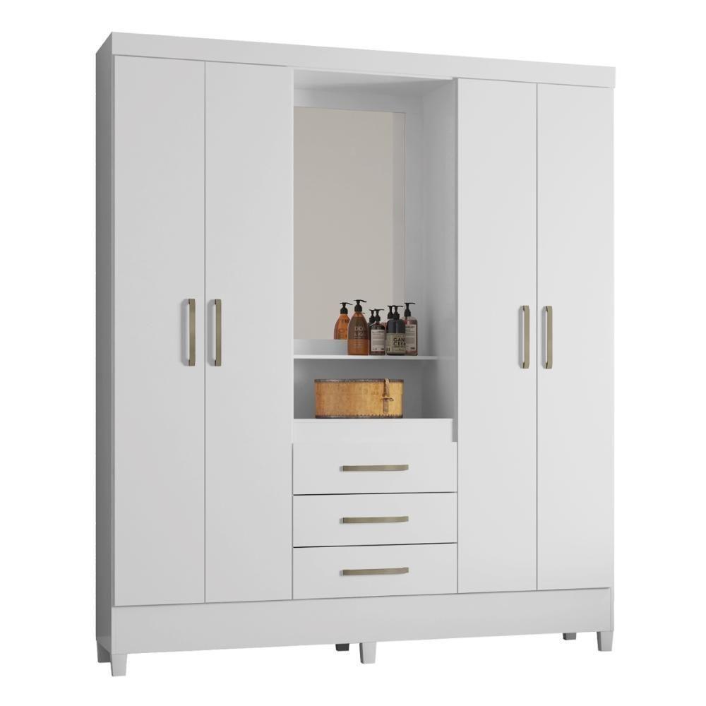 Guarda Roupa Casal 4 Portas Com Espelho E 3 Gavetas Colombo Branco-rosa-branco - 10