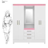 Guarda Roupa Casal 4 Portas Com Espelho E 3 Gavetas Colombo Branco-rosa-branco - 5