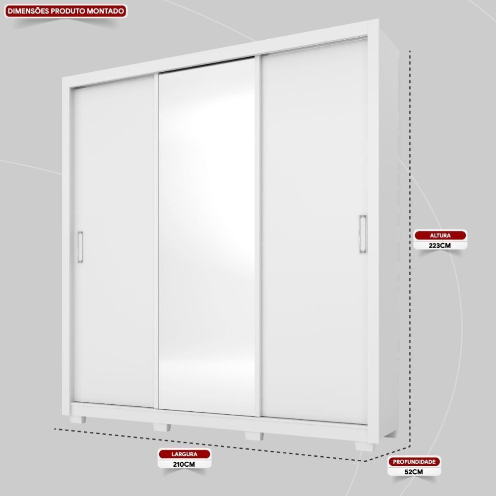 Guarda Roupa Casal 3 Portas Com Espelho E 2 Gavetas Residence Branco - 2
