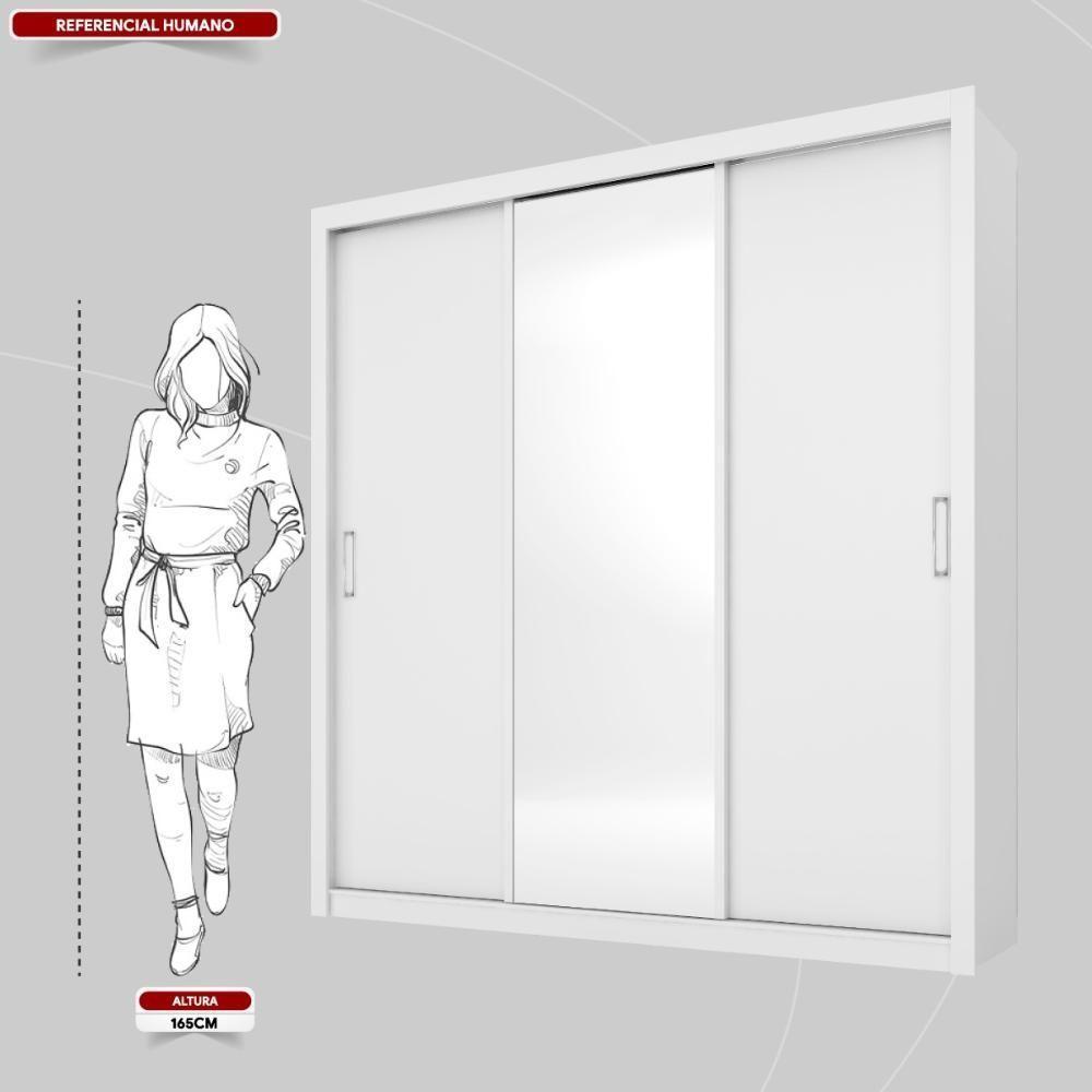 Guarda Roupa Casal 3 Portas Com Espelho E 2 Gavetas Residence Branco - 4